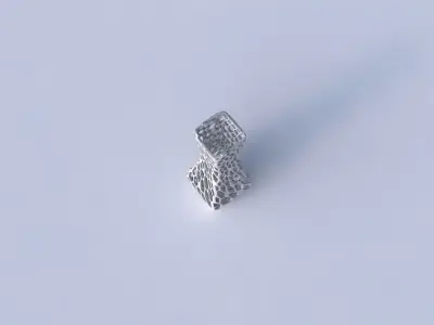 Vase larger opening rectangle with twisted dense organic lattice 3D print model