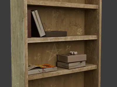 Old Wooden Bookshelf - Stylized Game Prop Low-poly 3D model