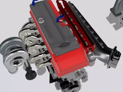 Billet Barra Turbo engine with Sequential gearbox combo 3D print model