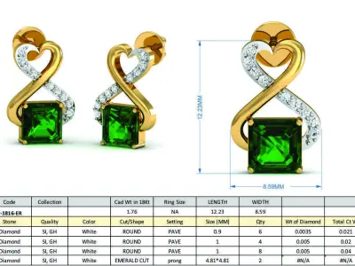 Solitaire Princess Diamond Earrings 3DM STL OBJ Render Details 3D print model buy
