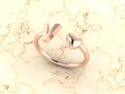 Alphabet Jewelry with Heart Ring V 3D print model