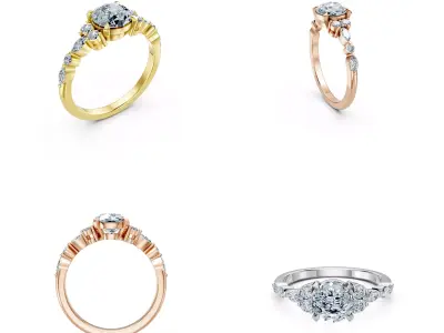 Luxury Multi Side Stone Solitaire Diamond Ring CAD 3DM 3D print model