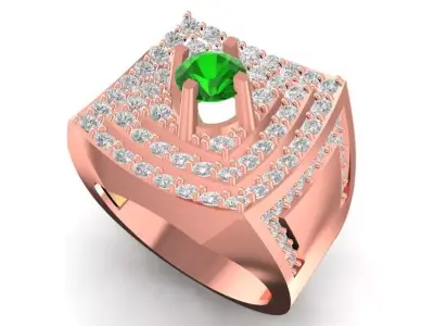 Square Emerald Diamond Gold Men Ring 597 3D print model