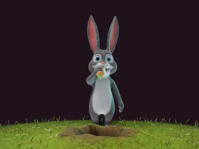 Cartoon Animated Rabbit with Props 3D Model Low-poly 3D model