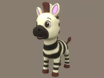 Rigged Brown Cartoon Zebra Low-poly 3D model