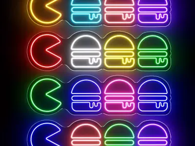 Hamburger Pacman Neon Sign 3D model