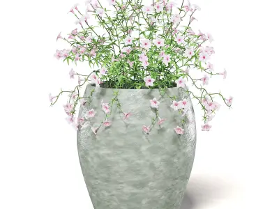 Pink Flowers 3D Model in Ceramic Pot 3D model