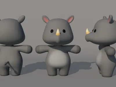 Rigged Cartoon Rhinoceros Low-poly 3D model