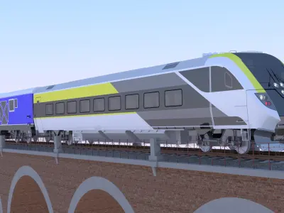 American train on viaduct 3D model