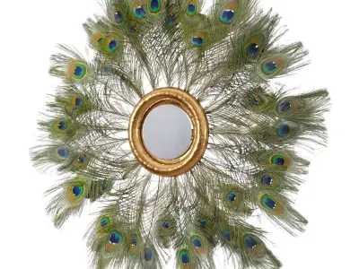 Gold sun mirror with peacock feathers Low-poly 3D model