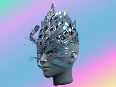Eyes and Feathers Face Mask and Crown Low-poly 3D model
