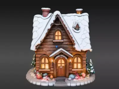 Winter House 3D Model Christmas Decoration  Low-poly 3D model