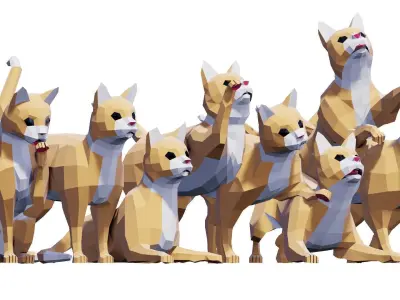 Cats Tabby Pack Low-poly 3D model