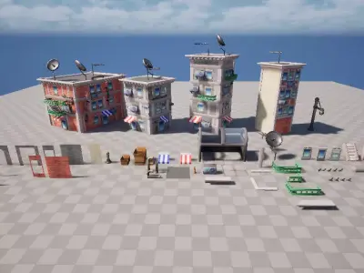 stylized city Low-poly 3D model