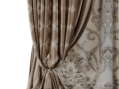 classic curtains and tulle - set 007 Low-poly 3D model