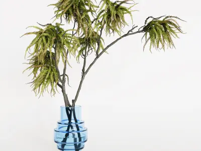 Decorative branches with green flowers 3D model