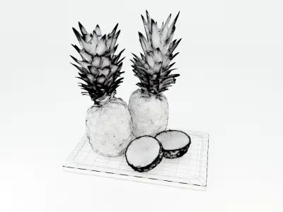 Pineapples on cutting board 3D model
