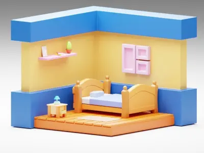 Low Poly Isometric Room Free low-poly 3D model