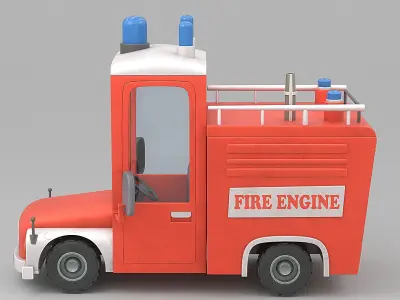 Cartoon Fire Engine Low-poly 3D model