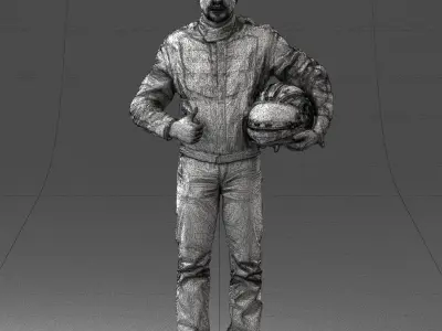 000356 Motorcyclist with Helmet Low-poly 3D model