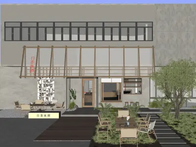 Chinese Japanese pub  day tea and night wine door 3D model