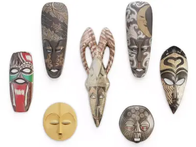 Wooden African Masks Sculpture  3D model