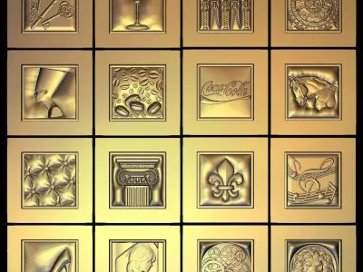 Set 16 Decorative basorelief with picture frame for CNC 3D print model