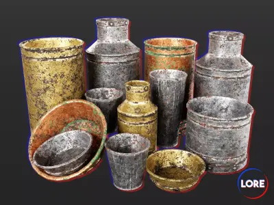 Medieval Containers Metal Canisters Low-poly 3D model