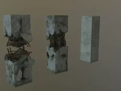 Broken Pillars Set Low-poly 3D model