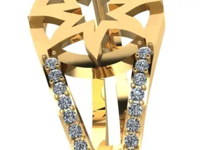 earring gold star ring with diamonds Free 3D model