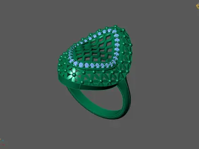 Women Ring With Stone Diamond Ready STL 3DM Models Womens Rings 3D print model 12