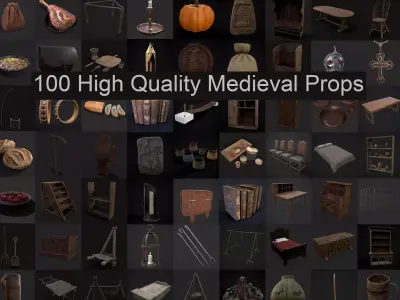 100 High Quality Medieval Props 3D Model Collection