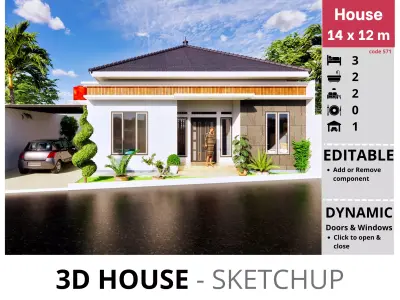 House 14x12m code 571 - Sketchup 3D model 3D model 3D model