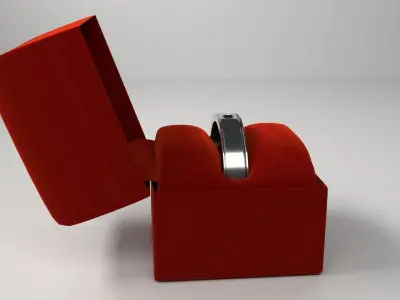 Silver Ring with Diamond and Velvet Box 3D model