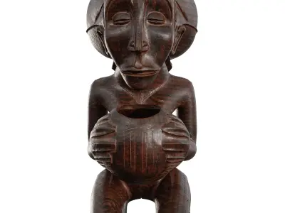 Traditional African Wood Sculpture - Carved Tribal Figure Low-poly 3D model
