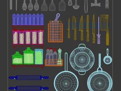 Kitchenware pegboard with kitchen utensils 3D model