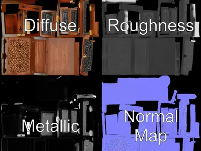 Antique Ornate Wooden Box model pack Low-poly 3D model