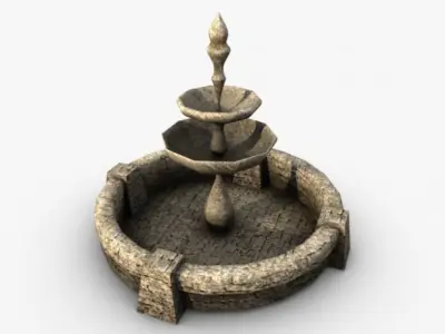 Low poly stone fountain 3D model