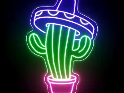 Sombrero On Cactus Neon Sign 3D model
