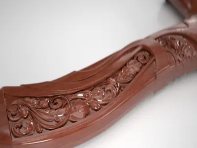 Cane-handle ornately carved wooden handle 3D print model