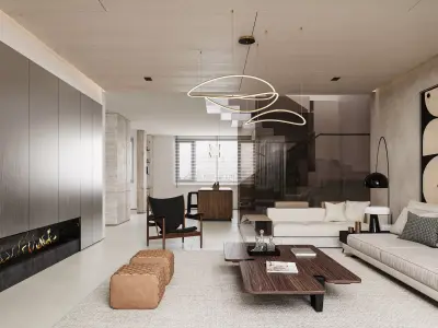 Modern living room dining room interior scenes 274 3D model