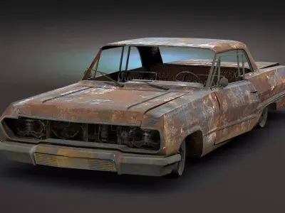 Burnt Retro Car 01 Low-poly 3D model