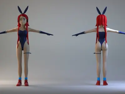 woman female girl character face human fantasy bunny 3D model