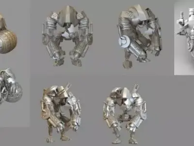 Robot Collection silver motorcycle with engine 3D model