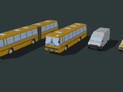 A set of urban passenger transport Low-poly 3D model