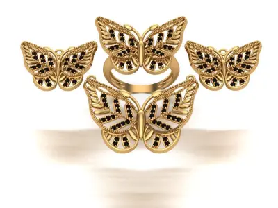 Jewelry gold butterfly ring set 3D print model