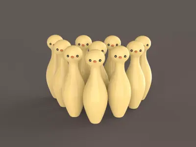 Cartoon Chicken Bowling And Ball Bowling Low-poly 3D model