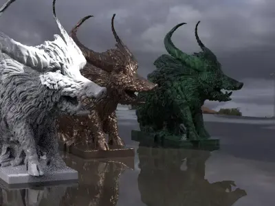 Horned Wild Boar Statue 3D model