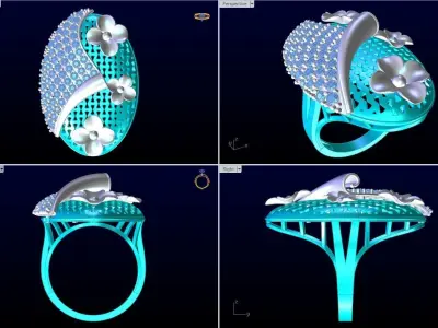  Mesh flower ring - Italian rings - Womens Rings - N6347 3D print model
