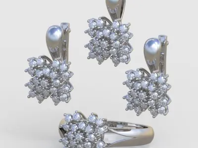 Ring  Earring and Pendant Set 3D printable model 0064 3D Model Pack